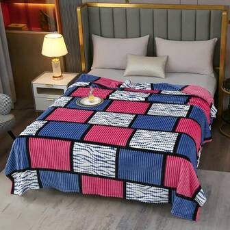 Grey White Plaid Flannel Throw Blanket For Bed Couch Sofa Cozy Fluffy Square Grid Blanket Plush Warm Thick Geometric Blanket Gifts For Christmas