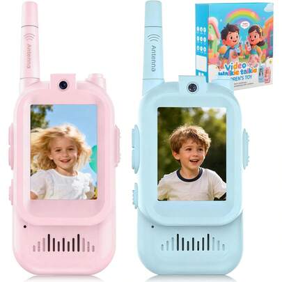 ODAPTO 2个装可充电带屏幕对讲机，适合3-12岁男孩女孩的视频对讲机玩具，远距离双向无线电，圣诞节生日礼物，适合儿童室内外露营使用