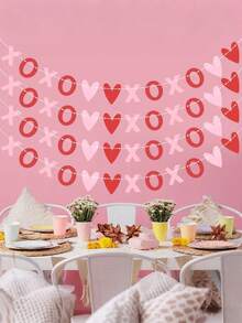 2套毛毡心形花环情人节彩旗横幅串，心形派对彩带花环悬挂装饰旗，适用于婚礼、情人节、周年纪念日、派对、新娘送礼会、订婚、婚礼、家居装饰、节日派对背景装饰、照片背景装饰 - 彩色 - 查看 6