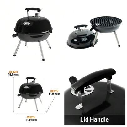 Portable Charcoal Grill High Quality Steel BBQ Barbecue Smoker Black New