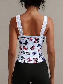 1pc Women Sexy Lace Camisole With Padded Bust, Slim Fit Undershirt - White - View 3