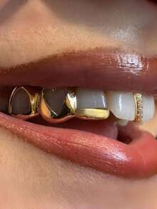 2 piezas Dientes Grillz para Mujeres - Tapas de Dientes Huecas Doradas | Grillz de Plata para Tus Dientes | Joyería Chapada en Oro de 14K para Cosplay y Moda con Barra Moldeadora Extra - Multicolor - Ver 2