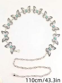 1pc Bohemian Vintage Turquoise Butterfly Shaped Waist Chain For Women, Outfit Accessory For Skirt & Pants Summer, School Fall, Autumn, Halloween