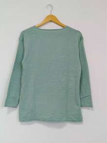 1 pieza Blusa de punto con cuello en V, parte delantera corta y parte trasera larga con abertura, adecuada para primavera, otoño e invierno