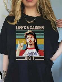 Retro Figure Pattern Text Short-Sleeved Shirt - màu đen - Xem 1