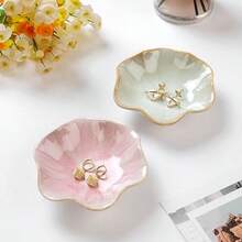 Lotus Leaf Shape Decorative Ring Tray Small Key Bowl Ceramic Trinket Tray Jewelry Dish Organizing Necklace Earrings Home Decoration For Mom Best Friend Sister Pink. - 粉紅色+淺綠色-蓮花 - 查看 2