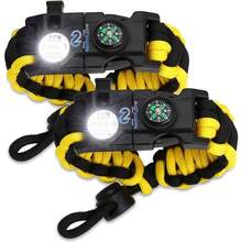 Nexfinity One Survival Paracord Bracelet - Tactical Emergency Gear Kit with SOS, 550 Grade, Adjustable, Multitools, Fire Starter, Compass, and Whistle - Set of 2 - amarillo - Ver 1