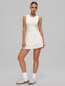 MASKERT Women's Sleeveless Sports Dress, Backless Design, Pleated Skirt, Skin-Friendly & Comfortable, Suitable For Tennis And Fitness - White - View 5