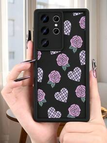 Y2K Aesthetic Purple Rose Plaid Heart Pattern Phone Case,Unique Design Sense,Compatible With Samsung Galaxy S25Ultra S25Plus S25 S24FE S24 S23 S22 S21FE S21Ultra Plus Note20 Note20Ultra A13 A14 A15 A16 A17 A33 A34 A35 A36 A52 A53 A54 Case - 白色 - 查看 3