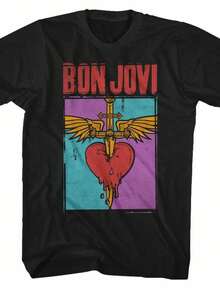 Bon Jovi Heart And Black Adult T-Shirt - 黑色 - 查看 1