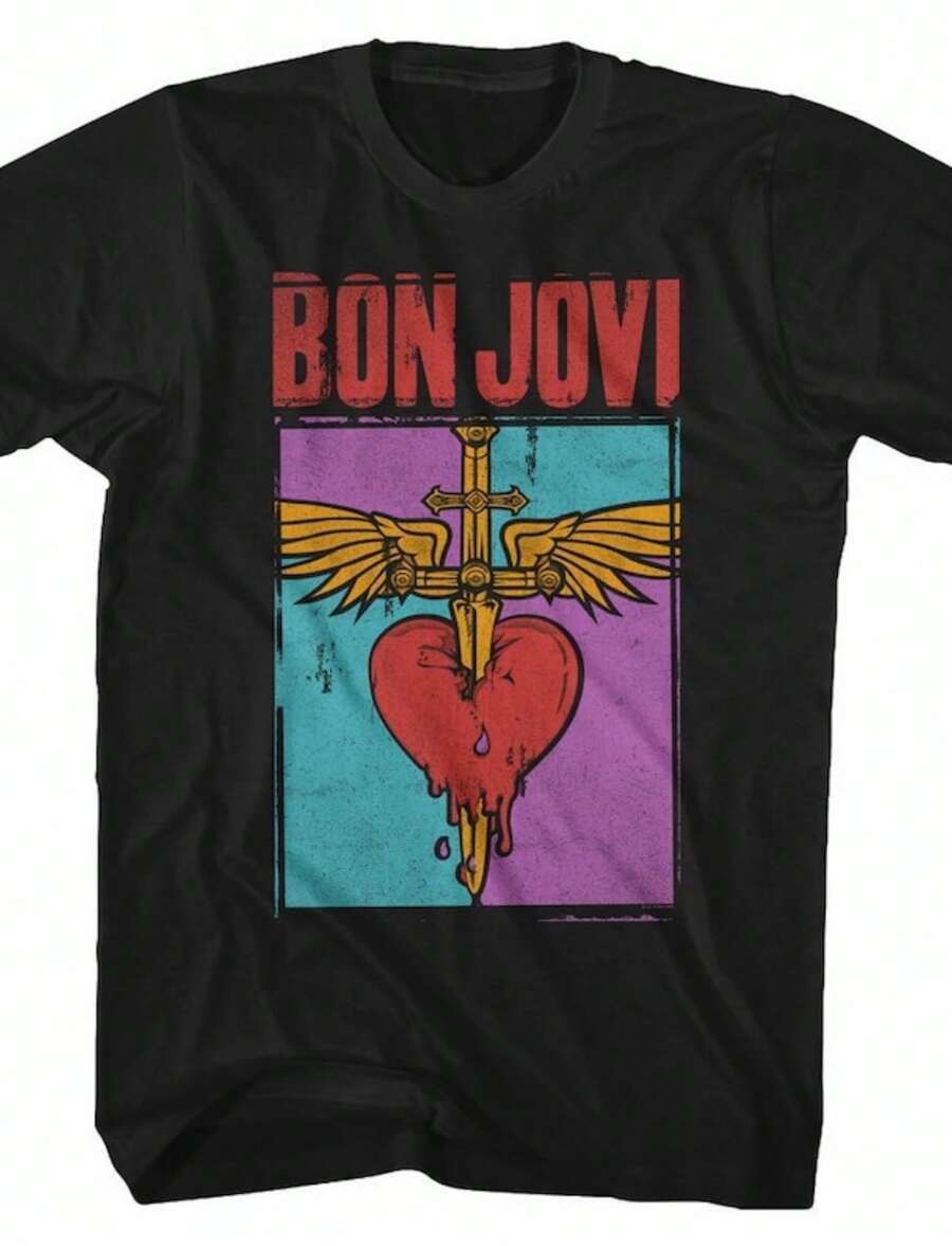 Bon Jovi Heart And Black Adult T-Shirt - 黑色 - 查看 1