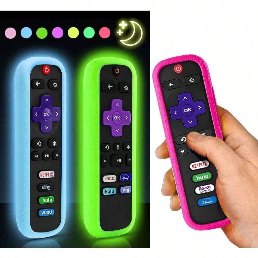 AWYY3Pack ONEBOM Cover For Roku Remote Cover For Hisense/ Roku TV Steaming Stick/Express Universal Replacement Controller Silicone Sleeve Skin Glow In The Dark(Only GreenandBlue Can Glow - Phát sáng Xanh lá cây Phát sáng Xanh lam Hồng Đỏ - Xem 1