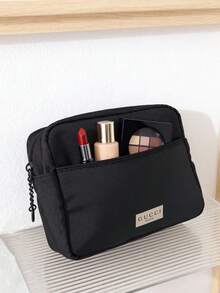 Gucci Black Double-Layer Cosmetic Bag, Multi-Compartment, Travel Makeup Organizer, Spacious Storage, Zipper Closure, Durable Travel Case - Black - View 3