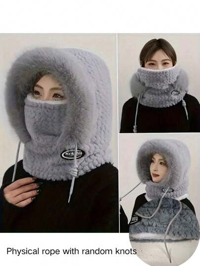 女士冬季保暖围巾和针织帽套装，柔软加厚保暖内衬耳罩式围巾，抓绒针织帽，可折叠设计，无弹性，可手洗，颈套式保暖围脖，打造时尚造型，秋冬百搭保暖配饰，理想礼品之选