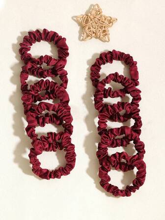 10个/套 酒红色弹力发圈，休闲波西米亚宫廷风可爱街头优雅涤纶发饰，适合所有季节