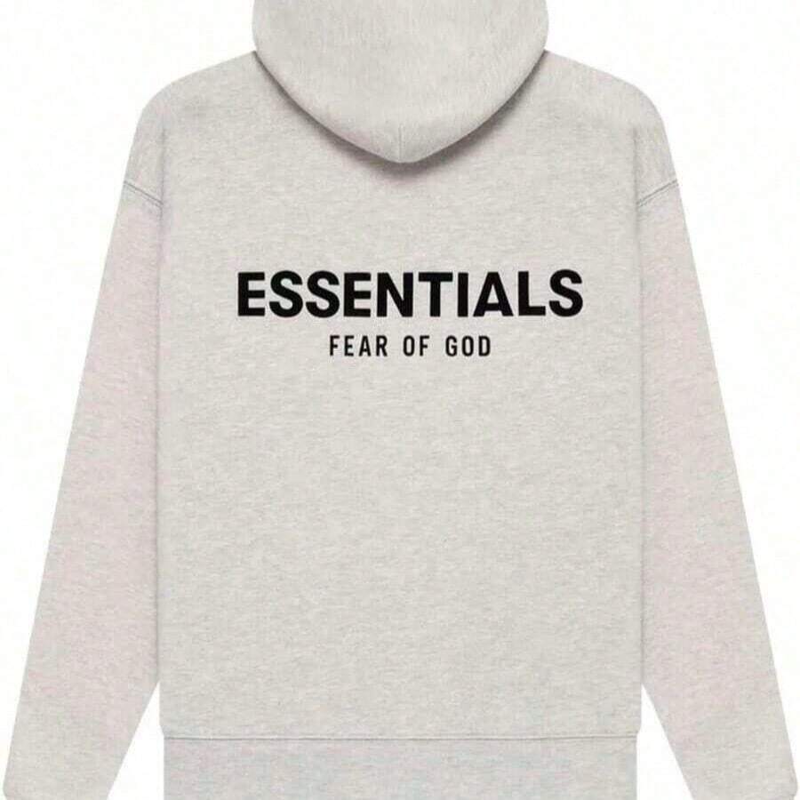 Essentials Hoodie 'Light Oatmeal'winter Clothes Women Loose Drop Shoulder Hooded Sweatshirt, Vintage Flocking Craftsmanship Combined With Modern Breathable Technology, Warm Cotton Flocking, Loose Urban Functional Wear, High-End Cotton For Urban Street Style, Loose Silhouette Gender-Neutral Design, Mixed-Color Cotton For Low-Profile, Preferred Choice For Cafes And Hiking.Fall Halloween Sweater - Màu Xám nhạt - Xem 1