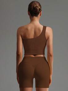 Yefecy Áo tank top thể thao kiểu racerback gợi cảm, thích hợp cho yoga, chạy bộ, tập thể dục, ôm sát, co giãn, màu trơn, thấm hút mồ hôi. - màu nâu - Xem 3