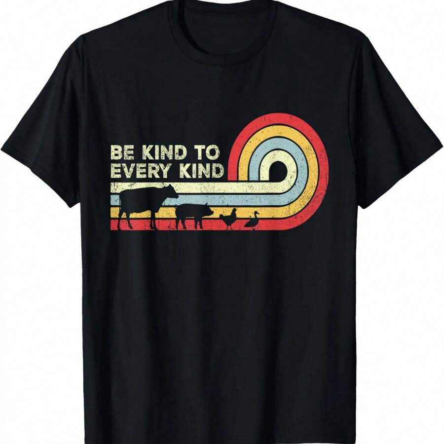 Be Kind To Every Kind T Shirt, Vegan Vegetarian Retro T-Shirt - Negro - Ver 1