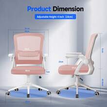 GartistGo Swivel Computer Chair With 90° Flip-Up Armrest & Lumbar Support For Home & Office - Pink - View 4
