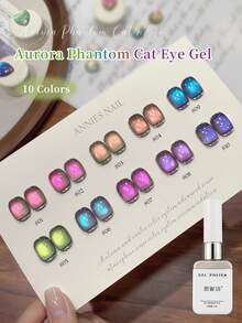 annies 12ml Aurora Phantom Cat Magnetic Gel Polish 10 Color Set 2025 New Colorful Aurora Glass Bead Cat Eye Gel Nail Art 1pc/10pcs Nails - Multicolor - View 6
