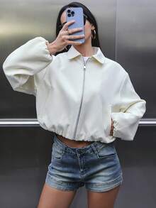 Jachetă de iarnă pentru femei, jachetă scurtă cu mânecă lungă, stil aviator, Bomber, jachetă neagră de primăvară, haine de exterior