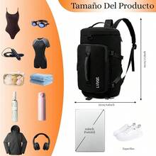 Bolsa de Deporte para Hombre y Mujer, Mochila Deportiva para Viajes y Gimnasio, Gym Bag Impermeable con Compartimento para Zapatos, Bolso Deportivo Diseo de Separacin Hmedo - Negro - Negro - Ver 3