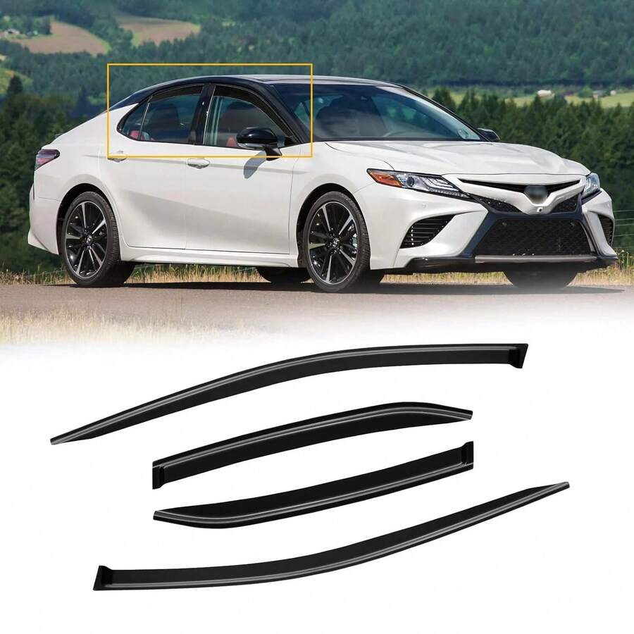 Window Rain Guards For 2018-2024 T-Oyota Camry, Window Visor Guard Vent Wind Shade Deflector Rain Shield Protector Sun Visor For 18-24 Camry 2019 2020 2021 2022 2023, UV Protection Rain Guard, Original Wind Deflector, No-Drill Easy Install, Dark Smoke