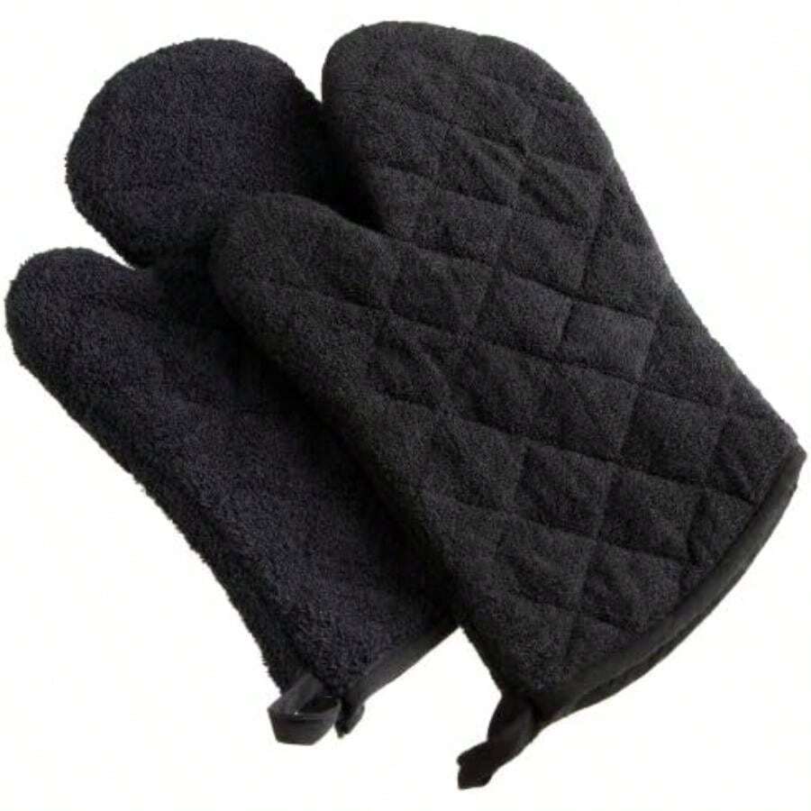 DII Everyday Kitchen Basic Juego de 3 aislantes de calor para sartén, de toalla, 100% algodón, apto para lavar en lavadora, para uso diario en la cocina, negro(Guantes de cocina Negro) - Multicolor - Ver 1