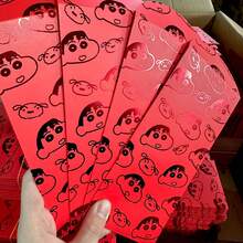1/10/20pcs 2026 New Style Crayon Shin-Chan Gold Stamping Red Envelopes, Cute And High-Value Long Red Envelopes For The New Year. Suitable For Putting Money In During The New Year, Giving As Red Envelope Gifts, Packing Small Items In Gift Bags. Daily Storage: Small And Capable Of Holding, Suitable For Small Items.
