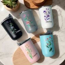 双层隔热304不锈钢咖啡牛奶杯，带盖 - 不锈钢材质，适用于冷热饮品