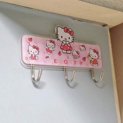SANRIO 1pc Hello Kitty Wall Hook - Cute Adhesive Storage Rack For Towels, Bags, Keys, Etc. - Easy To Install, Pink Plastic Decorative Hook, Hello Kitty Design, Suitable For Kitchen, Bathroom, Bedroom And Office Accessories, Practical Hanger (Please Note Product Size Before Purchase)