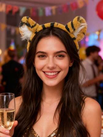 1pc Cute Cartoon Tiger Ear Headband, Tiger Pattern Hair Clip, Adorable Small Animal Headpiece For Face Washing, Photo Taking, Funny Dress Up, Adult Party Decoration