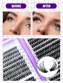640片紫色DIY睫毛嫁接套装 - D卷度，混合长度30D、40D、50D单簇睫毛，打造自然蓬松妆效，轻松在家嫁接 - 紫色 - 查看 2