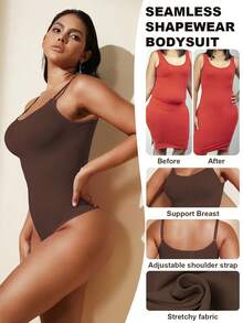 1pc Women Seamless Shapewear Bodysuit, Thong Bottom, Slimming Shaping Bodysuit, Tummy Control Bodysuit, Shapewear, Waist Trainer - Brown - View 3