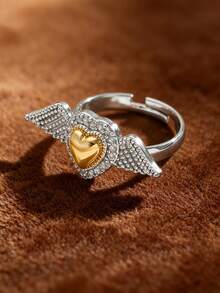 3pcs ,Fashion Creative Unique Copper Rhinestone-Embedded Wing Heart Crown ,Rings For Women, Adjustable Open Ring Set, Ideal For Daily Casual Valentine's Day, Vacation, Festival Wear, Gifts For Women, Jewelry Women, Best Friend Gifts Women - Gold and Silver - View 9
