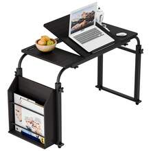 40cm Wide Desktop Over Bed Table Overbed Table With 360 Degree Wheels, Side Bookshelf, Over The Bed Table Adjustable Height And Length - Wooden Color - View 8