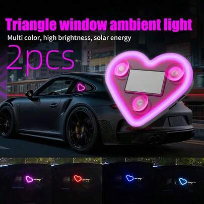 Solar Powered LED Heart Neon Light, Suitable For Cars - Triangular Window Glow Light, No Wiring Needed! This Vibrant Solar-Powered LED Light Adds A Touch Of Love And Style To Your Car's Interior. The Soft Lighting Perfectly Enhances The Ambiance Of Your Beloved Vehicle.