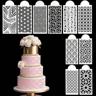 Cake Stencils Buttercream, 10 PCS Mesh Floral Stencils Cakes Decorating Supplies Side Baking Stencil Reusable Templates Fondant Cookie Wedding