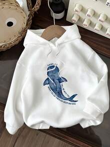 CHICLY19 Bible Verse Whale Shark Graphic Kids Hoodie, Children's Casual Pullover Hooded Sweatshirt, Isaiah 43:2 Inspired Print Top, Soft Lightweight Fabric, Perfect For Church, School, Playdates & Lounging, Ideal Gift For Christian Families, Sunday School Students & Ocean-Loving Kids, White, Multiple Sizes Available - trắng - Xem 6
