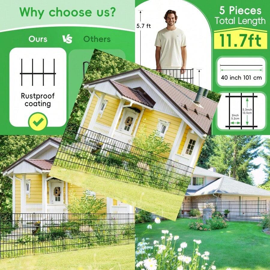 Decorative Garden Fence 5 Panels 32in H X28in(W) No Dig Animal Barrier FencingPet Fence Rustproof Metal Wire Fencing Panel Border For Dog Rabbits And Patio