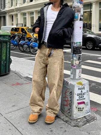 Teens' Casual Loose Straight Leg Jeans, Y2K Fashion Personalized Street Style, Versatile Solid Color