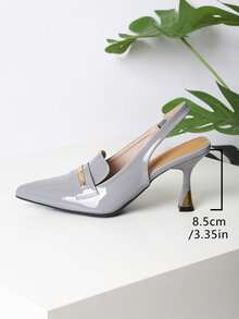 Women's Gray Patent Leather Slingback Heels Pointed Toe Heel Pumps - Xám - Xem 2