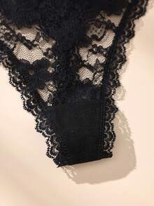 4条装女士黑白性感蕾丝拼接蝴蝶丁字裤，无缝弹力 - 黑與白 - 查看 12