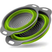 Collapsible Colander Set Of 2 Silicone Kitchen Strainer Set, Perfect For Draining Pasta, Vegetable And Fruit For Kitchen And Travel Use (Green) - 綠色 - 查看 1