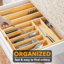 WSXC 2.5" High Bamboo Silverware Drawer Organizer With Labels Kitchen Utensil Expandable Tray Holder For Flatware Cutlery Spoon And Knives Drawer Storage Organization Natural - Natural - 查看 5