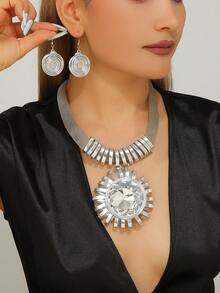 Handmade Exaggerated Multi-Layer Aluminum Wire Woven Bohemian European And American Middle Eastern European Korean Version Evening Party Holiday Women's Chain Necklace Earrings With Artificial Crystals - Silver - View 7