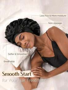 1pc Double Layer Satin Bonnet With Tie Silk Lined Sleep Cap Hair Cover For Women's Night Sleep CapCurly Natural Hair - A - 查看 3