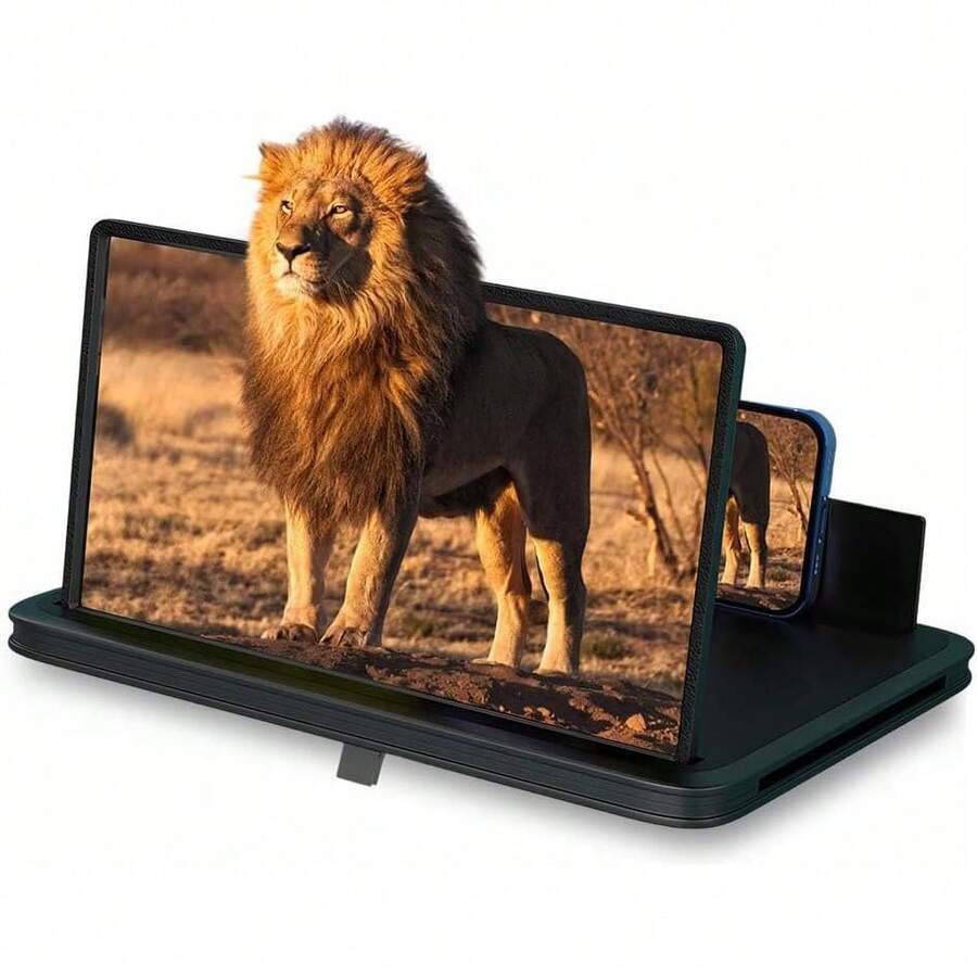 Screen Magnifier For Cell Phone, 2026 Upgrade Big Screen Phone Magnifier, Portable 3D Magnifier Projector, Foldable Stand With Movie Screen Amplifier For Travel (Black, 10 In)