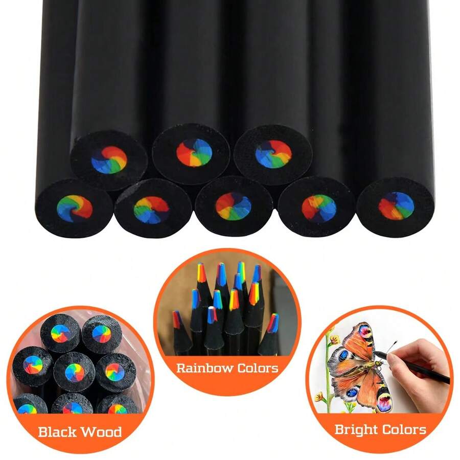 Lápices de madera solubles en agua de colores del arcoíris, madera negra y núcleo de cera del mismo color, suministros de arte para el hogar, aulas escolares, dibujo y coloreo, lápices de madera del arcoíris, Navidad en el aula, lápices de colores para niños, lápices del arcoíris, lápices de colores, acuarela - Multicolor - Ver 1