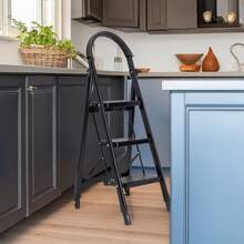 3-Step Tubular Steel Ladder, Heavy Duty, Various Colors - Black - View 3